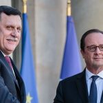 Le Premier ministre libyen Fayez El-Sarraj avec le président français. D. R.